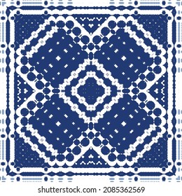 Ornamental azulejo portugal tiles decor. Graphic design. Vector seamless pattern texture. Blue gorgeous flower folk print for linens, smartphone cases, scrapbooking, bags or T-shirts.