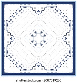 Ornamental azulejo portugal tiles decor. Graphic design. Vector seamless pattern texture. Blue gorgeous flower folk print for linens, smartphone cases, scrapbooking, bags or T-shirts.