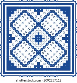 Ornamental azulejo portugal tiles decor. Bathroom design. Vector seamless pattern collage. Blue gorgeous flower folk print for linens, smartphone cases, scrapbooking, bags or T-shirts.