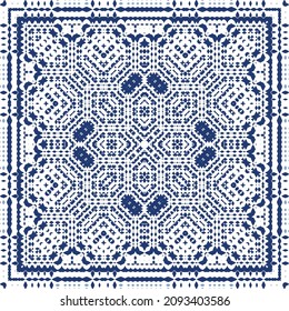 Ornamental azulejo portugal tiles decor. Graphic design. Vector seamless pattern texture. Blue gorgeous flower folk print for linens, smartphone cases, scrapbooking, bags or T-shirts.