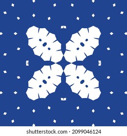 Ornamental azulejo portugal tiles decor. Vector seamless pattern theme. Minimal design. Blue gorgeous flower folk print for linens, smartphone cases, scrapbooking, bags or T-shirts.