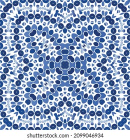 Ornamental azulejo portugal tiles decor. Vector seamless pattern watercolor. Bathroom design. Blue gorgeous flower folk print for linens, smartphone cases, scrapbooking, bags or T-shirts.