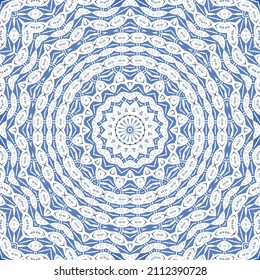 Ornamental azulejo portugal tiles decor. Fashionable design. Vector seamless pattern concept. Blue gorgeous flower folk print for linens, smartphone cases, scrapbooking, bags or T-shirts.