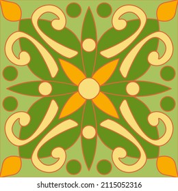 Ornamental azulejo portugal tiles decor.  Vector seamless pattern illustration. Ethnic folk ornament. 