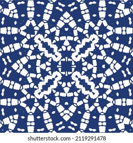Ornamental azulejo portugal tiles decor. Hand drawn design. Vector seamless pattern collage. Blue gorgeous flower folk print for linens, smartphone cases, scrapbooking, bags or T-shirts.