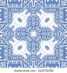 Ornamental azulejo portugal tiles decor. Fashionable design. Vector seamless pattern concept. Blue gorgeous flower folk print for linens, smartphone cases, scrapbooking, bags or T-shirts.
