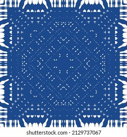 Ornamental azulejo portugal tiles decor. Vector seamless pattern frame. Universal design. Blue gorgeous flower folk print for linens, smartphone cases, scrapbooking, bags or T-shirts.