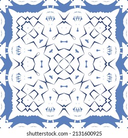 Ornamental azulejo portugal tiles decor. Fashionable design. Vector seamless pattern concept. Blue gorgeous flower folk print for linens, smartphone cases, scrapbooking, bags or T-shirts.