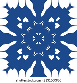 Ornamental azulejo portugal tiles decor. Vector seamless pattern frame. Universal design. Blue gorgeous flower folk print for linens, smartphone cases, scrapbooking, bags or T-shirts.