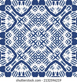 Ornamental azulejo portugal tiles decor. Vector seamless pattern watercolor. Bathroom design. Blue gorgeous flower folk print for linens, smartphone cases, scrapbooking, bags or T-shirts.
