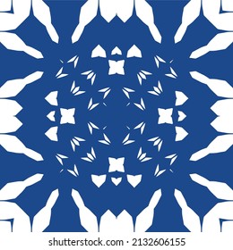 Ornamental azulejo portugal tiles decor. Vector seamless pattern frame. Universal design. Blue gorgeous flower folk print for linens, smartphone cases, scrapbooking, bags or T-shirts.