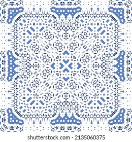 Ornamental azulejo portugal tiles decor. Fashionable design. Vector seamless pattern concept. Blue gorgeous flower folk print for linens, smartphone cases, scrapbooking, bags or T-shirts.