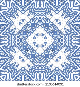 Ornamental azulejo portugal tiles decor. Fashionable design. Vector seamless pattern concept. Blue gorgeous flower folk print for linens, smartphone cases, scrapbooking, bags or T-shirts.