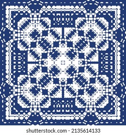 Ornamental azulejo portugal tiles decor. Hand drawn design. Vector seamless pattern collage. Blue gorgeous flower folk print for linens, smartphone cases, scrapbooking, bags or T-shirts.