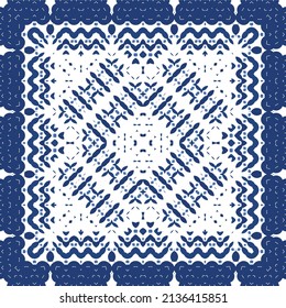 Ornamental azulejo portugal tiles decor. Vector seamless pattern watercolor. Bathroom design. Blue gorgeous flower folk print for linens, smartphone cases, scrapbooking, bags or T-shirts.