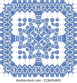 Ornamental azulejo portugal tiles decor. Fashionable design. Vector seamless pattern concept. Blue gorgeous flower folk print for linens, smartphone cases, scrapbooking, bags or T-shirts.