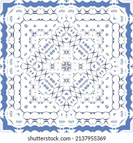 Ornamental azulejo portugal tiles decor. Fashionable design. Vector seamless pattern concept. Blue gorgeous flower folk print for linens, smartphone cases, scrapbooking, bags or T-shirts.