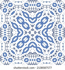 Ornamental azulejo portugal tiles decor. Fashionable design. Vector seamless pattern concept. Blue gorgeous flower folk print for linens, smartphone cases, scrapbooking, bags or T-shirts.