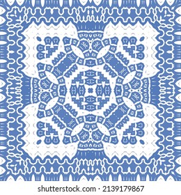 Ornamental azulejo portugal tiles decor. Fashionable design. Vector seamless pattern concept. Blue gorgeous flower folk print for linens, smartphone cases, scrapbooking, bags or T-shirts.
