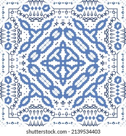 Ornamental azulejo portugal tiles decor. Fashionable design. Vector seamless pattern concept. Blue gorgeous flower folk print for linens, smartphone cases, scrapbooking, bags or T-shirts.