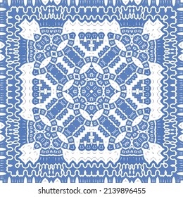 Ornamental azulejo portugal tiles decor. Fashionable design. Vector seamless pattern concept. Blue gorgeous flower folk print for linens, smartphone cases, scrapbooking, bags or T-shirts.