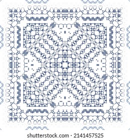 Ornamental azulejo portugal tiles decor. Fashionable design. Vector seamless pattern concept. Blue gorgeous flower folk print for linens, smartphone cases, scrapbooking, bags or T-shirts.