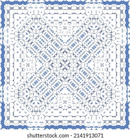 Ornamental azulejo portugal tiles decor. Fashionable design. Vector seamless pattern concept. Blue gorgeous flower folk print for linens, smartphone cases, scrapbooking, bags or T-shirts.