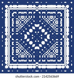 Ornamental azulejo portugal tiles decor. Hand drawn design. Vector seamless pattern collage. Blue gorgeous flower folk print for linens, smartphone cases, scrapbooking, bags or T-shirts.