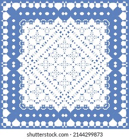 Ornamental azulejo portugal tiles decor. Fashionable design. Vector seamless pattern concept. Blue gorgeous flower folk print for linens, smartphone cases, scrapbooking, bags or T-shirts.
