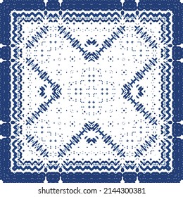 Ornamental azulejo portugal tiles decor. Vector seamless pattern watercolor. Bathroom design. Blue gorgeous flower folk print for linens, smartphone cases, scrapbooking, bags or T-shirts.