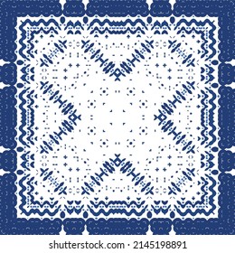 Ornamental azulejo portugal tiles decor. Vector seamless pattern watercolor. Bathroom design. Blue gorgeous flower folk print for linens, smartphone cases, scrapbooking, bags or T-shirts.