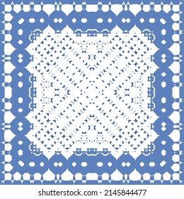 Ornamental azulejo portugal tiles decor. Fashionable design. Vector seamless pattern concept. Blue gorgeous flower folk print for linens, smartphone cases, scrapbooking, bags or T-shirts.