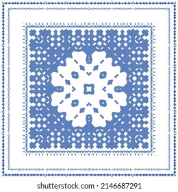 Ornamental azulejo portugal tiles decor. Fashionable design. Vector seamless pattern concept. Blue gorgeous flower folk print for linens, smartphone cases, scrapbooking, bags or T-shirts.