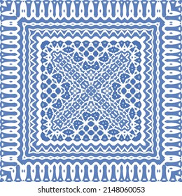 Ornamental azulejo portugal tiles decor. Fashionable design. Vector seamless pattern concept. Blue gorgeous flower folk print for linens, smartphone cases, scrapbooking, bags or T-shirts.