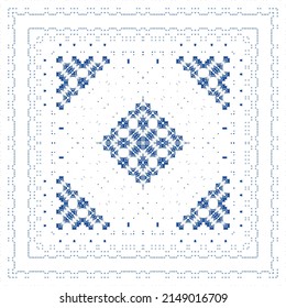 Ornamental azulejo portugal tiles decor. Vector seamless pattern watercolor. Bathroom design. Blue gorgeous flower folk print for linens, smartphone cases, scrapbooking, bags or T-shirts.