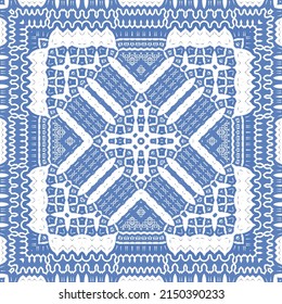 Ornamental azulejo portugal tiles decor. Fashionable design. Vector seamless pattern concept. Blue gorgeous flower folk print for linens, smartphone cases, scrapbooking, bags or T-shirts.