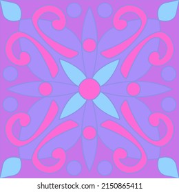 Ornamental azulejo portugal tiles decor.  Vector seamless pattern illustration. Ethnic folk ornament. 