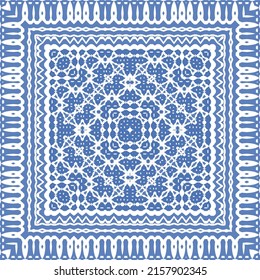 Ornamental azulejo portugal tiles decor. Fashionable design. Vector seamless pattern concept. Blue gorgeous flower folk print for linens, smartphone cases, scrapbooking, bags or T-shirts.