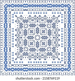 Ornamental azulejo portugal tiles decor. Fashionable design. Vector seamless pattern concept. Blue gorgeous flower folk print for linens, smartphone cases, scrapbooking, bags or T-shirts.