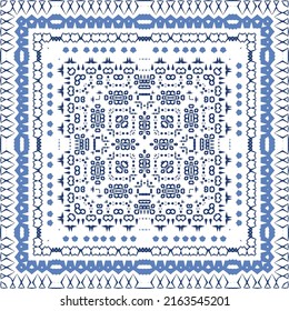 Ornamental azulejo portugal tiles decor. Fashionable design. Vector seamless pattern concept. Blue gorgeous flower folk print for linens, smartphone cases, scrapbooking, bags or T-shirts.