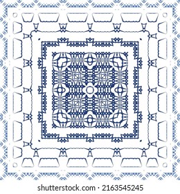 Ornamental azulejo portugal tiles decor. Fashionable design. Vector seamless pattern concept. Blue gorgeous flower folk print for linens, smartphone cases, scrapbooking, bags or T-shirts.