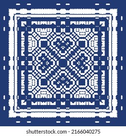 Ornamental azulejo portugal tiles decor. Hand drawn design. Vector seamless pattern collage. Blue gorgeous flower folk print for linens, smartphone cases, scrapbooking, bags or T-shirts.
