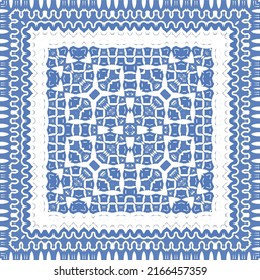 Ornamental azulejo portugal tiles decor. Fashionable design. Vector seamless pattern concept. Blue gorgeous flower folk print for linens, smartphone cases, scrapbooking, bags or T-shirts.