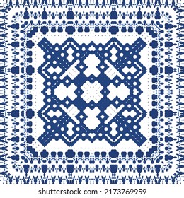Ornamental azulejo portugal tiles decor. Vector seamless pattern watercolor. Bathroom design. Blue gorgeous flower folk print for linens, smartphone cases, scrapbooking, bags or T-shirts.