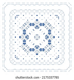 Ornamental azulejo portugal tiles decor. Vector seamless pattern watercolor. Bathroom design. Blue gorgeous flower folk print for linens, smartphone cases, scrapbooking, bags or T-shirts.