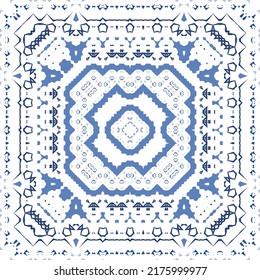 Ornamental azulejo portugal tiles decor. Fashionable design. Vector seamless pattern concept. Blue gorgeous flower folk print for linens, smartphone cases, scrapbooking, bags or T-shirts.