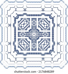 Ornamental azulejo portugal tiles decor. Fashionable design. Vector seamless pattern concept. Blue gorgeous flower folk print for linens, smartphone cases, scrapbooking, bags or T-shirts.