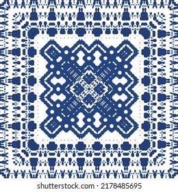 Ornamental azulejo portugal tiles decor. Vector seamless pattern watercolor. Bathroom design. Blue gorgeous flower folk print for linens, smartphone cases, scrapbooking, bags or T-shirts.