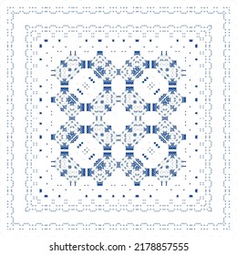 Ornamental azulejo portugal tiles decor. Vector seamless pattern watercolor. Bathroom design. Blue gorgeous flower folk print for linens, smartphone cases, scrapbooking, bags or T-shirts.