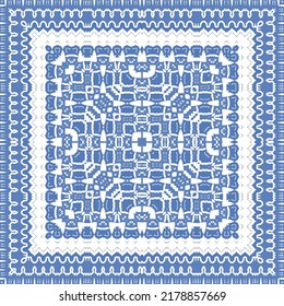 Ornamental azulejo portugal tiles decor. Fashionable design. Vector seamless pattern concept. Blue gorgeous flower folk print for linens, smartphone cases, scrapbooking, bags or T-shirts.